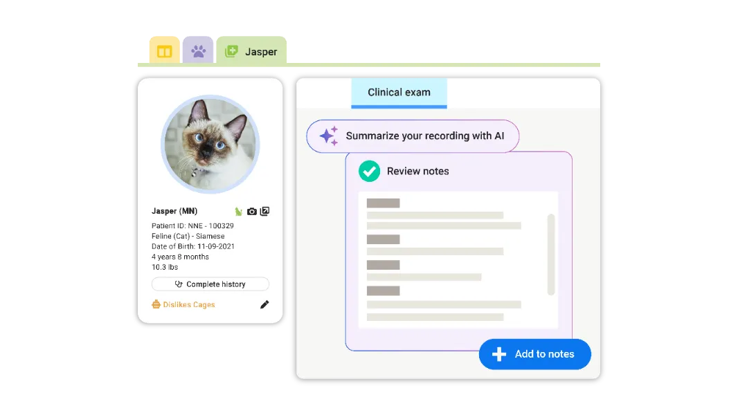 ezyVet AI-assisted notes UI
